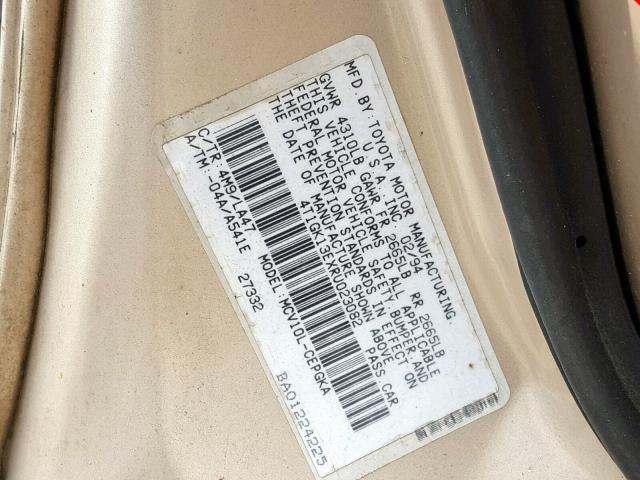 4T1GK13EXRU023082 - 1994 TOYOTA CAMRY XLE TAN photo 10