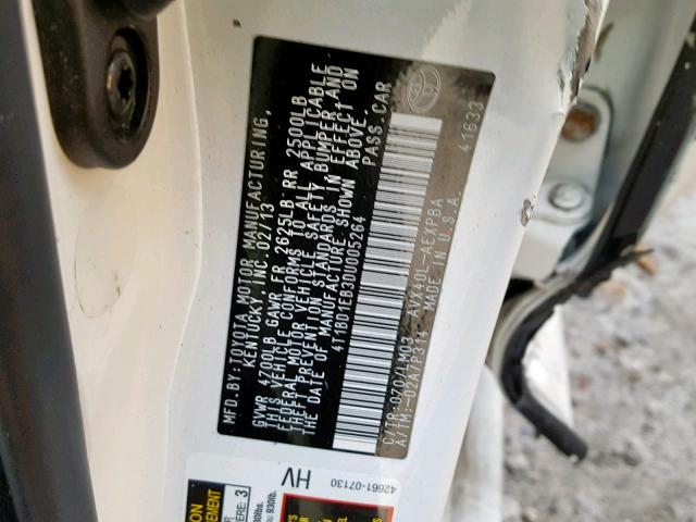 4T1BD1EB3DU005264 - 2013 TOYOTA AVALON HYB WHITE photo 10