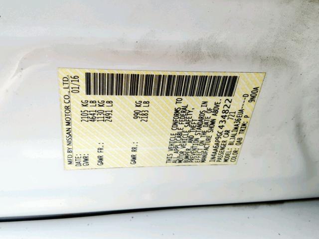 1N4AA6AP9GC434822 - 2016 NISSAN MAXIMA 3.5 WHITE photo 10