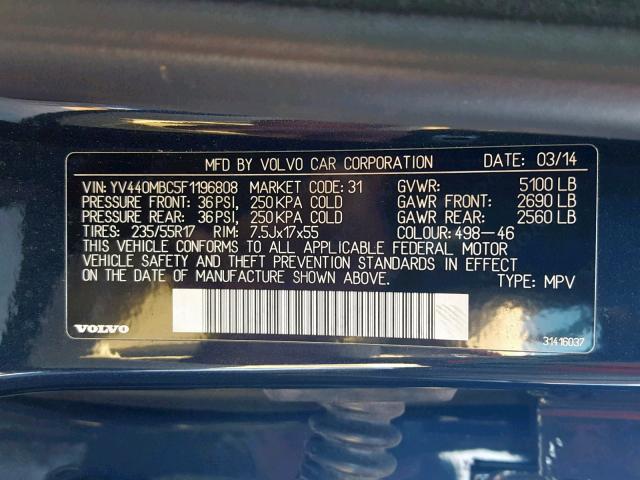 YV440MBC5F1196808 - 2015 VOLVO XC70 T5 BLUE photo 10