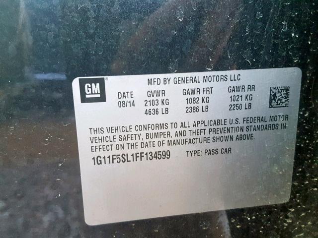 1G11F5SL1FF134599 - 2015 CHEVROLET MALIBU LTZ შავი ფოტო 10