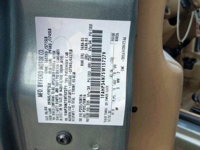 1FAHP34N75W157279 - 2005 FORD FOCUS ZX4 GREEN photo 10