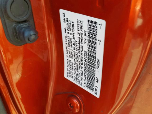 5J6YH28523L041959 - 2003 HONDA ELEMENT EX ORANGE photo 10