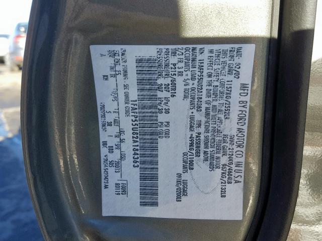 1FAFP55U82A184363 - 2002 FORD TAURUS SES SILVER photo 10