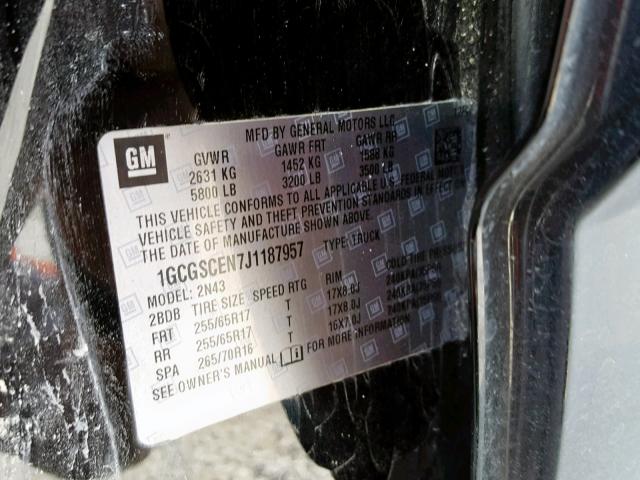 1GCGSCEN7J1187957 - 2018 CHEVROLET COLORADO L BLACK photo 10