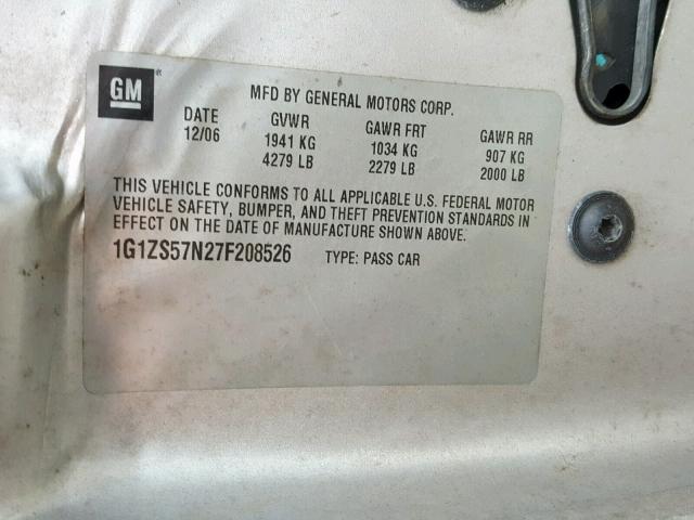 1G1ZS57N27F208526 - 2007 CHEVROLET MALIBU LS SILVER photo 10