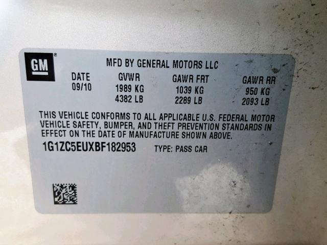 1G1ZC5EUXBF182953 - 2011 CHEVROLET MALIBU 1LT GOLD photo 10