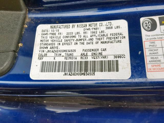 JN1AZ4EH0GM934505 - 2016 NISSAN 370Z BASE BLUE photo 10