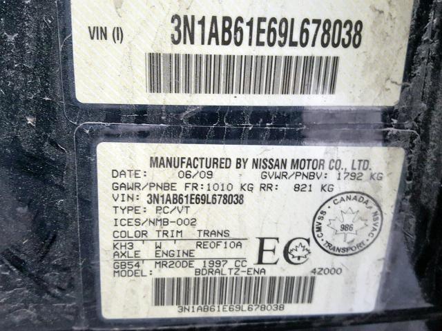 3N1AB61E69L678038 - 2009 NISSAN SENTRA 2.0 BLACK photo 10