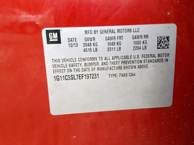 1G11C5SL7EF197231 - 2014 CHEVROLET MALIBU 1LT 红色 照片 10