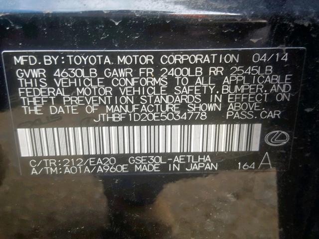 JTHBF1D20E5034778 - 2014 LEXUS IS 250 BLACK photo 10