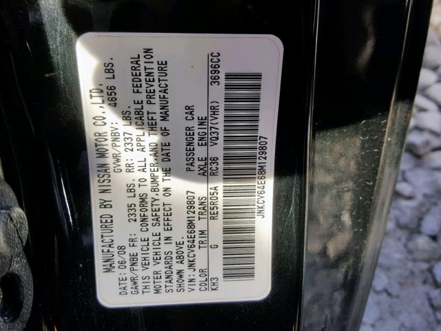 JNKCV64E68M129807 - 2008 INFINITI G37 BASE BLACK photo 10