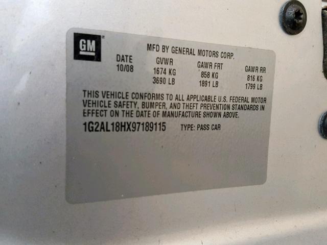 1G2AL18HX97189115 - 2009 PONTIAC G5 SILVER photo 10
