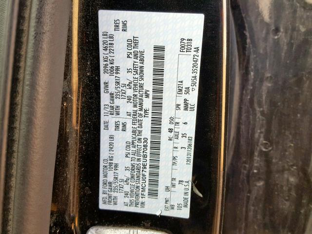 1FMCU0F79EUB70830 - 2014 FORD ESCAPE S BLACK photo 10