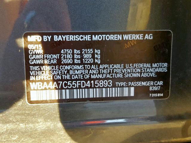 WBA4A7C55FD415893 - 2015 BMW 428 XI GRAY photo 10