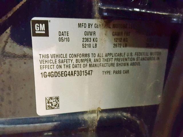 1G4GD5EG4AF301547 - 2010 BUICK LACROSSE C BLUE photo 10