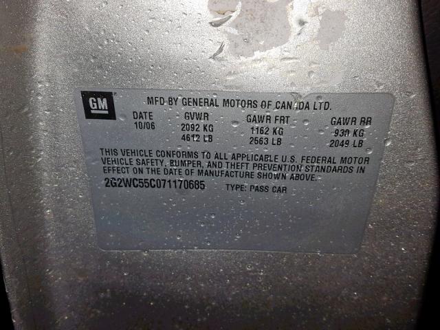 2G2WC55C071170685 - 2007 PONTIAC GRAND PRIX SILVER photo 10