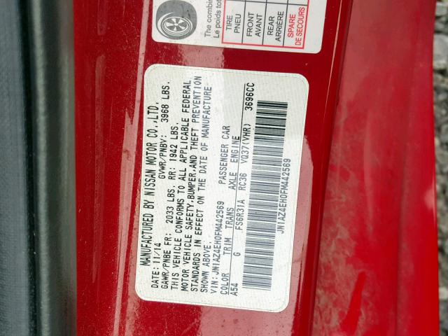 JN1AZ4EH0FM442569 - 2015 NISSAN 370Z BASE RED photo 10