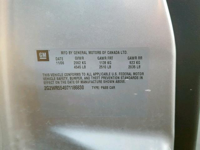 2G2WR554971186830 - 2007 PONTIAC GRAND PRIX SILVER photo 10