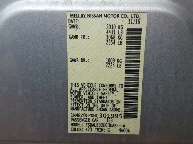 1N4BZ0CPXHC301995 - 2017 NISSAN LEAF S GRAY photo 10