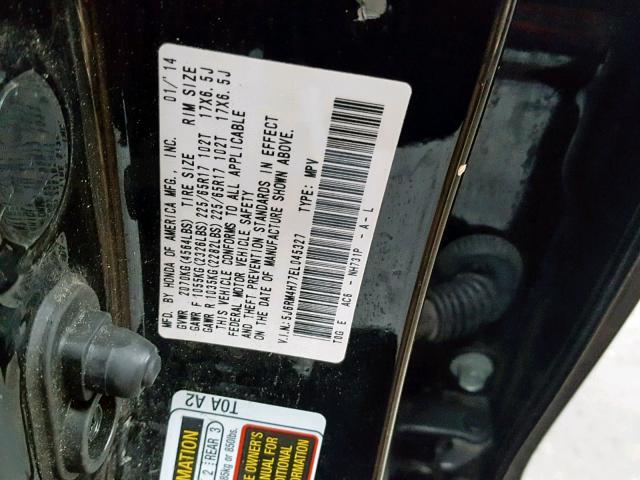 5J6RM4H77EL045327 - 2014 HONDA CR-V EXL BLACK photo 10