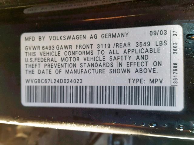 WVGBC67L24D024023 - 2004 VOLKSWAGEN TOUAREG 3. BLACK photo 10