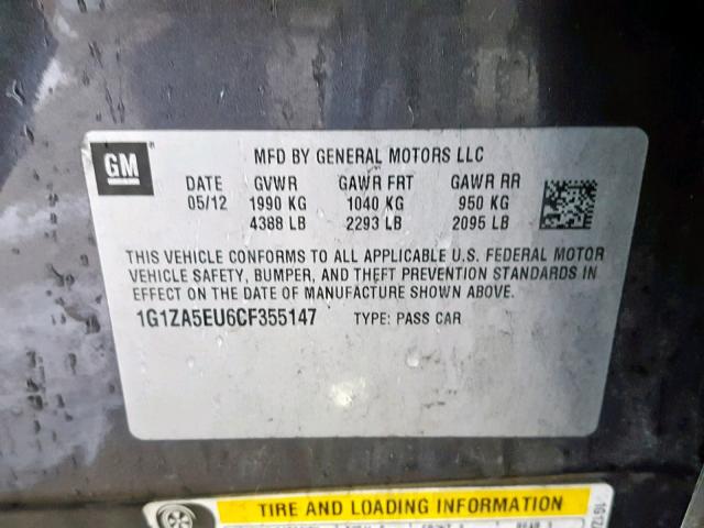 1G1ZA5EU6CF355147 - 2012 CHEVROLET MALIBU LS GRAY photo 10