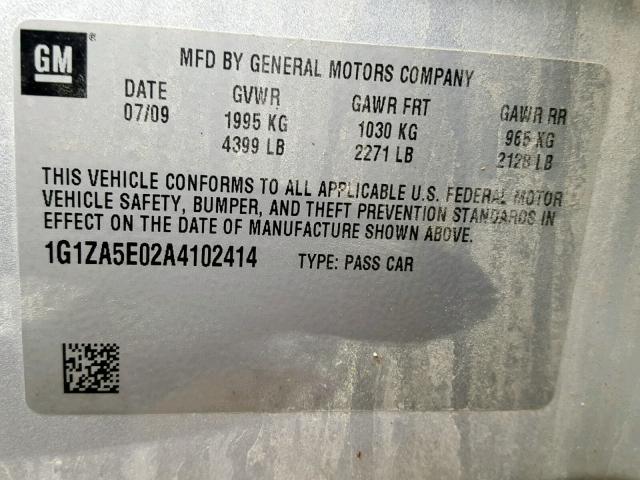 1G1ZA5E02A4102414 - 2010 CHEVROLET MALIBU LS SILVER photo 10