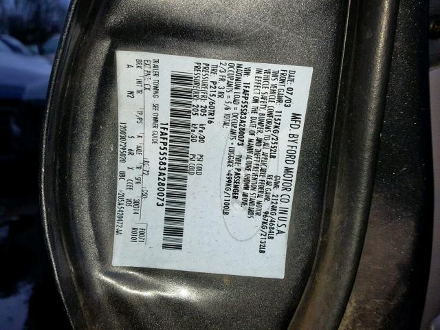 1FAFP55S83A280073 - 2003 FORD TAURUS SES GRAY photo 10