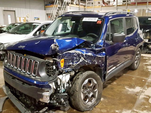 ZACCJAAB5HPE53259 - 2017 JEEP RENEGADE S BLUE photo 2