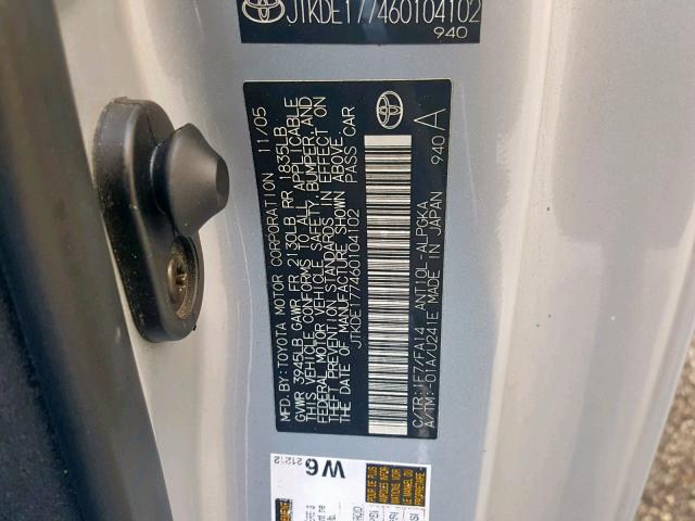 JTKDE177460104102 - 2006 TOYOTA SCION TC Gümüş foto 10