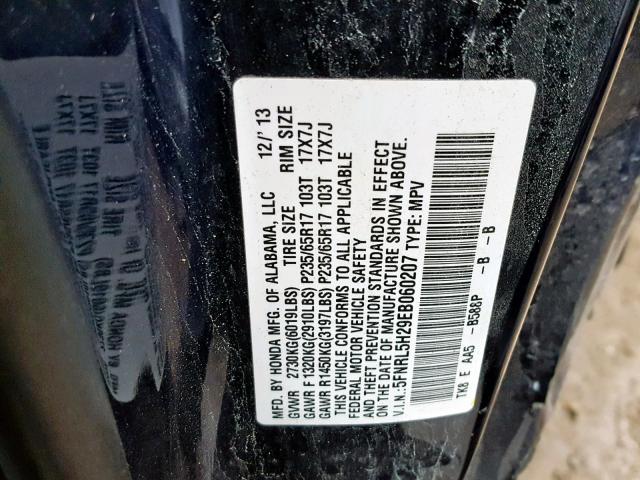 5FNRL5H29EB060207 - 2014 HONDA ODYSSEY LX BLUE photo 10