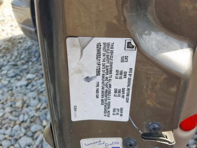 1G2WK52J11F172869 - 2001 PONTIAC GRAND PRIX TAN photo 10