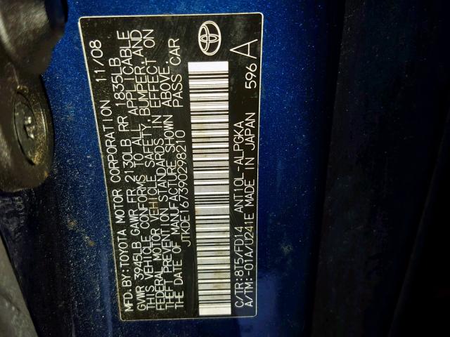 JTKDE167390298210 - 2009 TOYOTA SCION TC 蓝色 照片 10