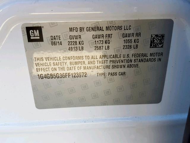 1G4GB5G36FF123972 - 2015 BUICK LACROSSE WHITE photo 10