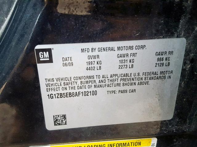 1G1ZB5EB8AF102100 - 2010 CHEVROLET MALIBU LS BLACK photo 10
