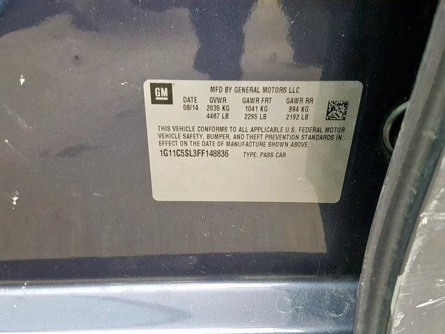 1G11C5SL3FF148836 - 2015 CHEVROLET MALIBU 1LT 蓝色 照片 10