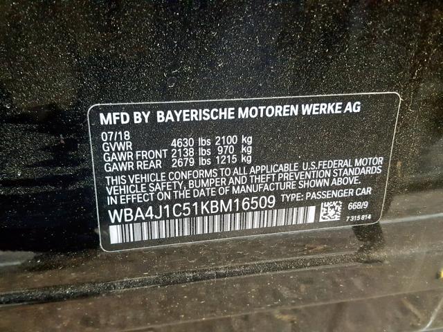 WBA4J1C51KBM16509 - 2019 BMW 430I GRAN BLACK photo 10