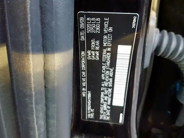 YV1992AH5A1118841 - 2010 VOLVO S80 T6 BLACK photo 10