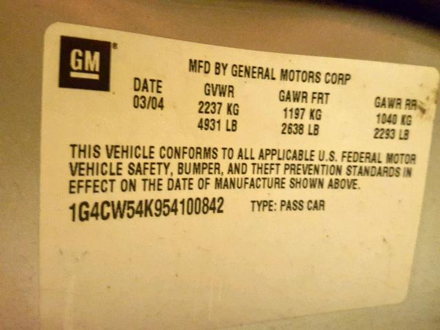 1G4CW54K954100842 - 2005 BUICK PARK AVENU SILVER photo 10