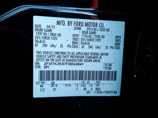 2FMTK3K97FBB24841 - 2015 FORD EDGE TITAN BLACK photo 10