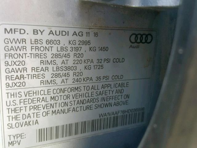 WA1VAAF76HD036898 - 2017 AUDI Q7 PRESTIG SILVER photo 10
