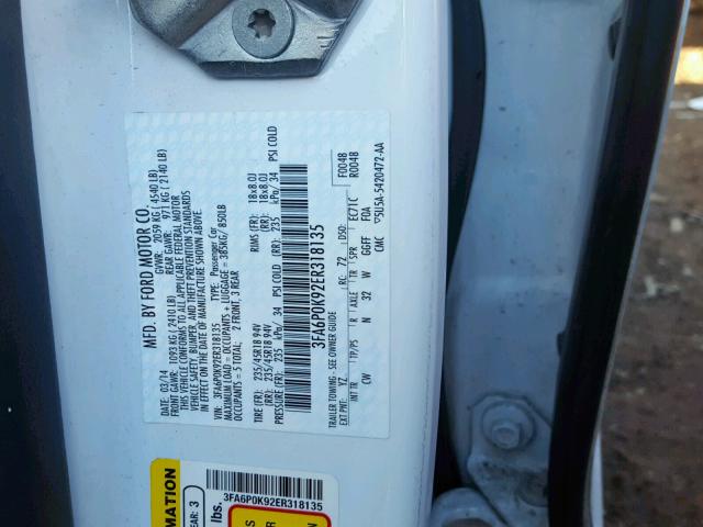 3FA6P0K92ER318135 - 2014 FORD FUSION TIT WHITE photo 10