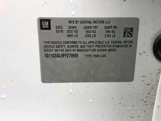 1G11C5SL8FF279969 - 2015 CHEVROLET MALIBU 1LT WHITE photo 10