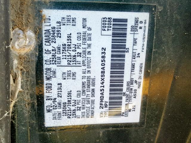 2FMDA514XSBA05832 - 1995 FORD WINDSTAR W GREEN photo 10