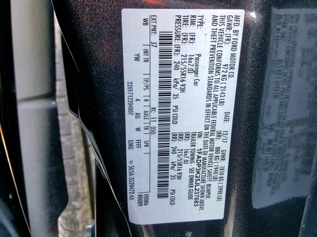 1FADP3K25JL237683 - 2018 FORD FOCUS SE Szary zdjęcie 10