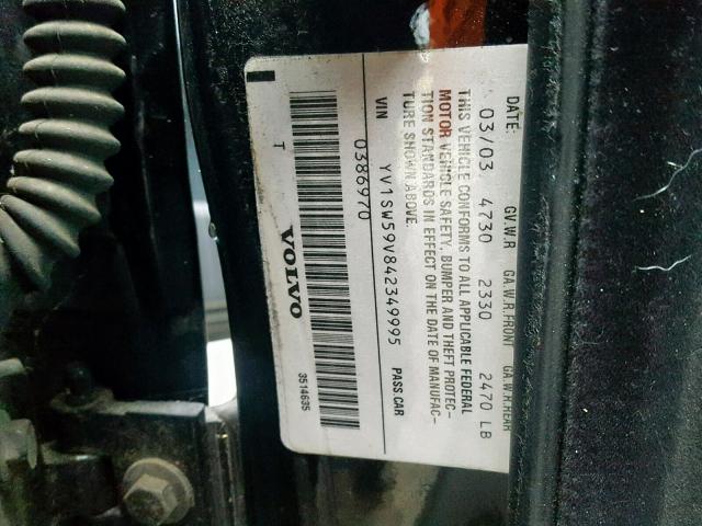 YV1SW59V842349995 - 2004 VOLVO V70 FWD BLACK photo 10