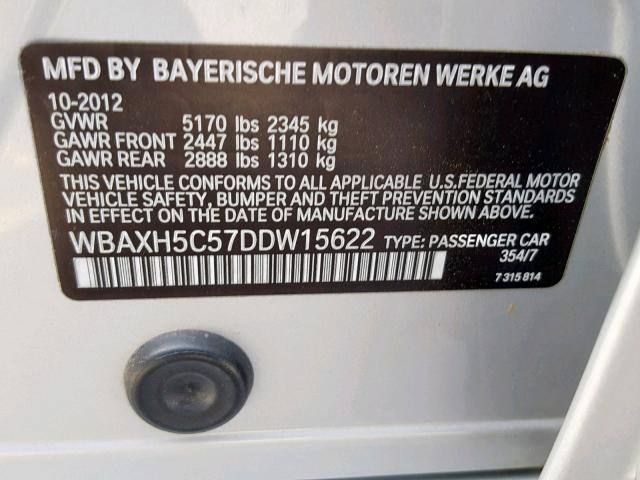 WBAXH5C57DDW15622 - 2013 BMW 528 XI SILVER photo 10