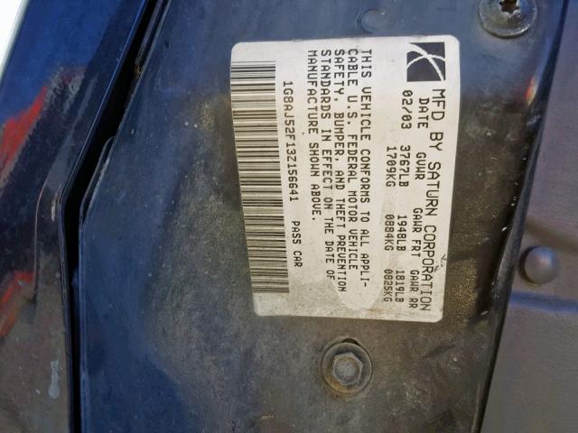 1G8AJ52F13Z156641 - 2003 SATURN ION LEVEL BLACK photo 10
