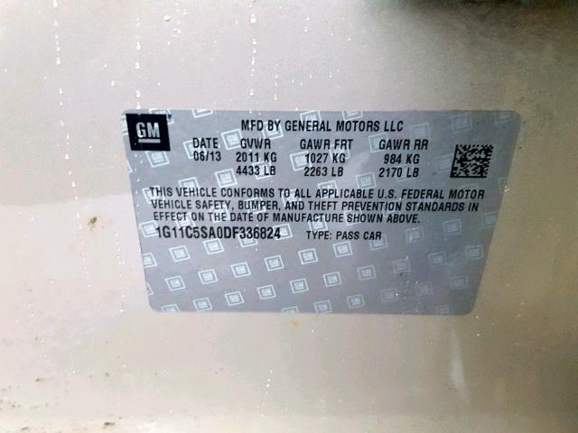 1G11C5SA0DF336824 - 2013 CHEVROLET MALIBU 1LT GOLD photo 10